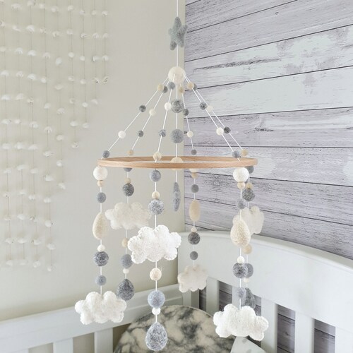 Baby Mobile Neutral Nursery Mobile Felt Mobile Crib Mobile Etsy