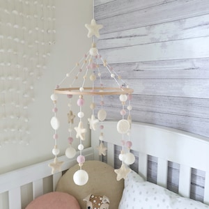 Baby Mobile, Nursery Mobile Star, Cot Mobile, Crib Mobile, Felt Ball Mobile, Star Baby Mobile, Girl Mobile, Nursery Decor