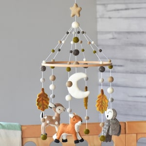 Fox Baby Mobile, Forest Deer Nursery Mobile, Owl Woodland Crib Mobile, Animal Cot Mobile, Neutral Mobile Baby, Felt Ball Mobile, Felt Mobile