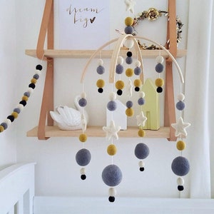 Mustard Grey & Cream Stars Baby Mobile, Crib Mobile Felt, Pregnancy Gift, Mobile Baby, Nursery Mobile, New Parent Gift, Baby Shower Gift Boy