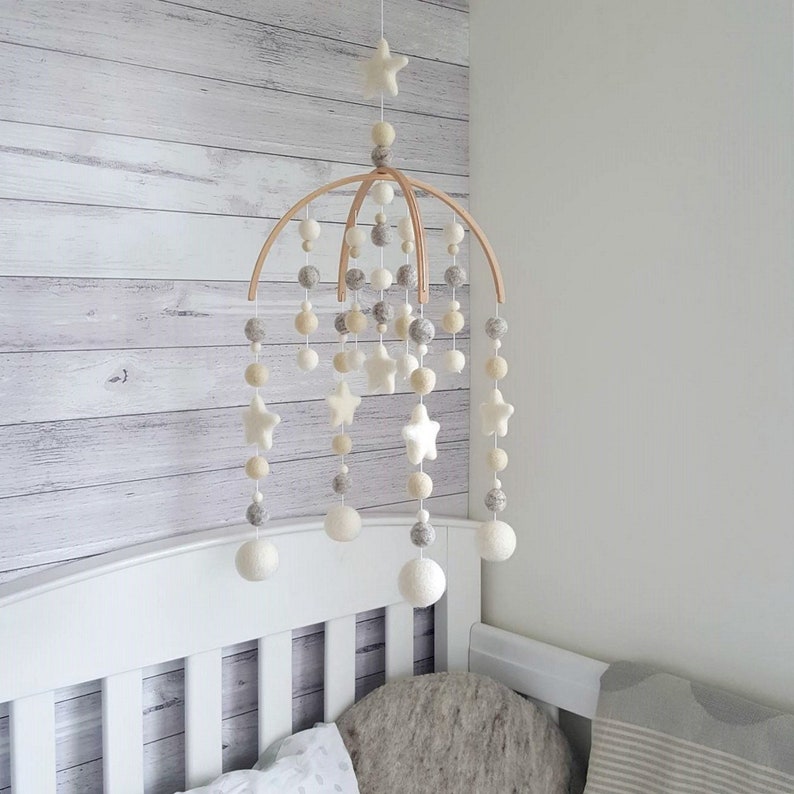 Baby Mobile Neutral Nursery Mobile Felt Mobile Crib Mobile Etsy