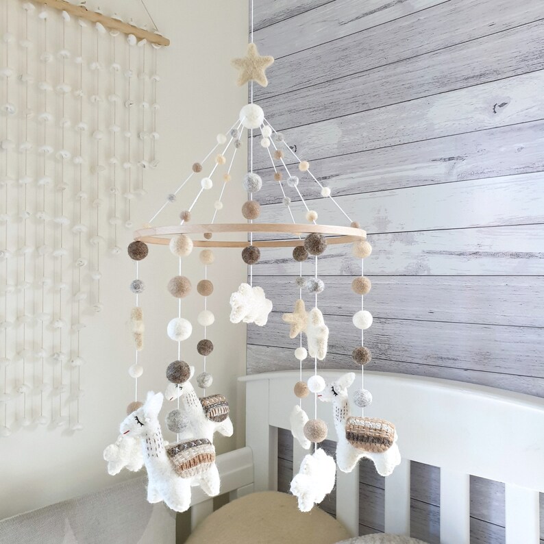 Neutral Llama Baby Mobile Nursery Mobile Cot Mobile Crib Etsy