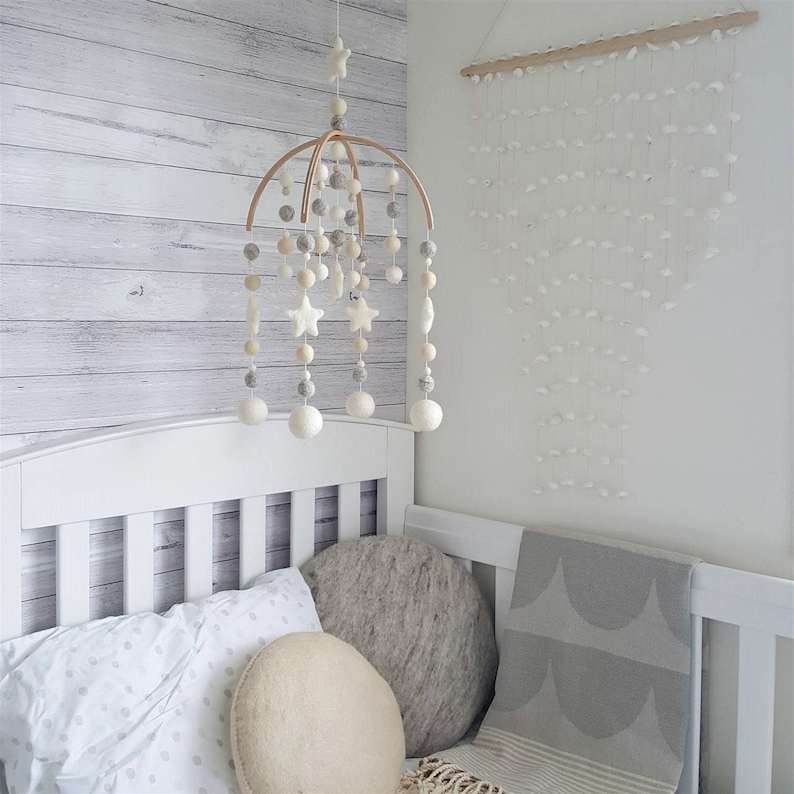 Baby Mobile Neutral Nursery Mobile Felt Mobile Crib Mobile Etsy