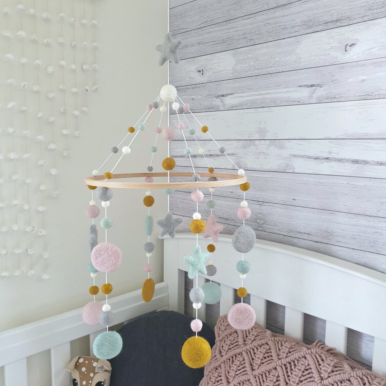 Mustard Mint Pink Baby Mobile Baby Nursery Mobile Cot Etsy