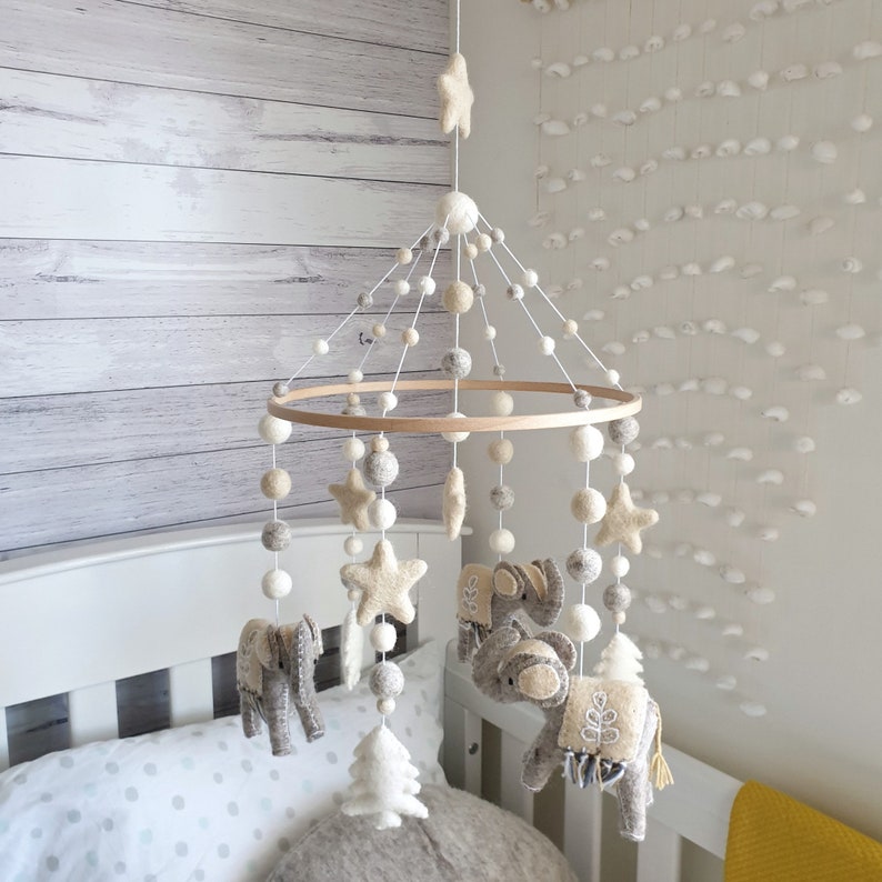 Elephant Nursery Mobile Baby Mobile Neutral Cot Mobile Crib Etsy