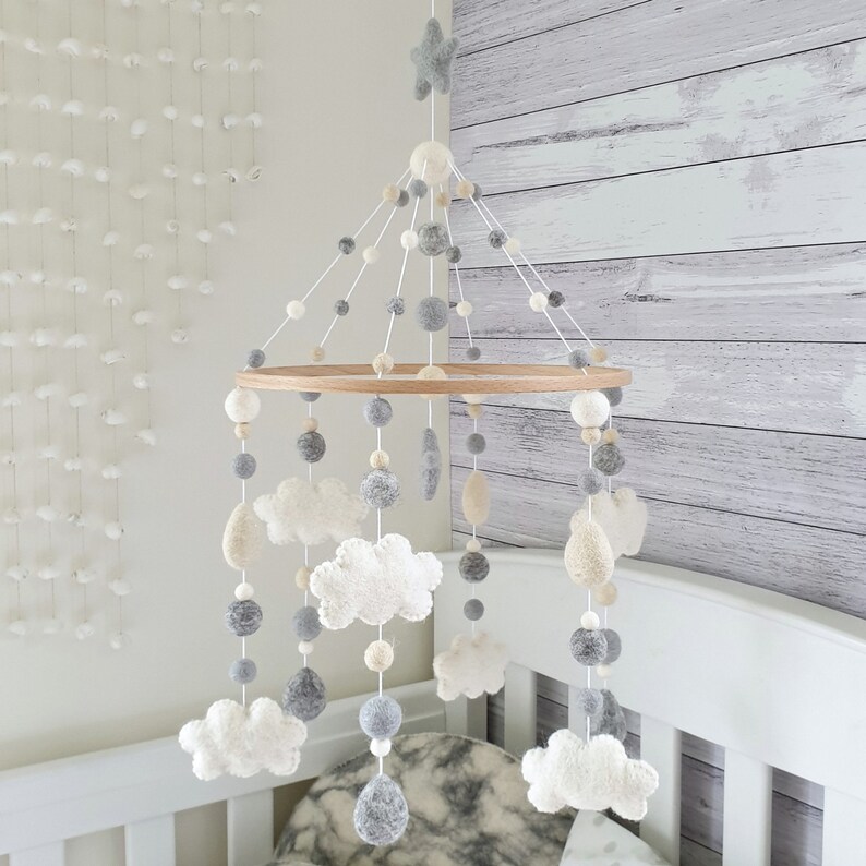 Baby Mobile Neutral Cloud Nursery Mobile Cloud Cot Mobile Etsy