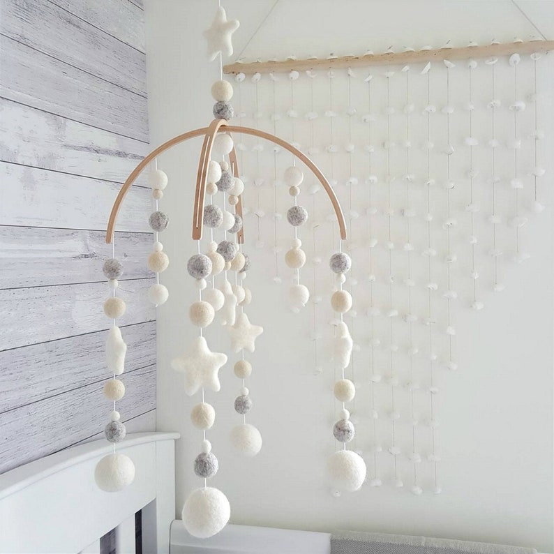Baby Mobile Neutral Nursery Mobile Felt Mobile Crib Mobile Etsy
