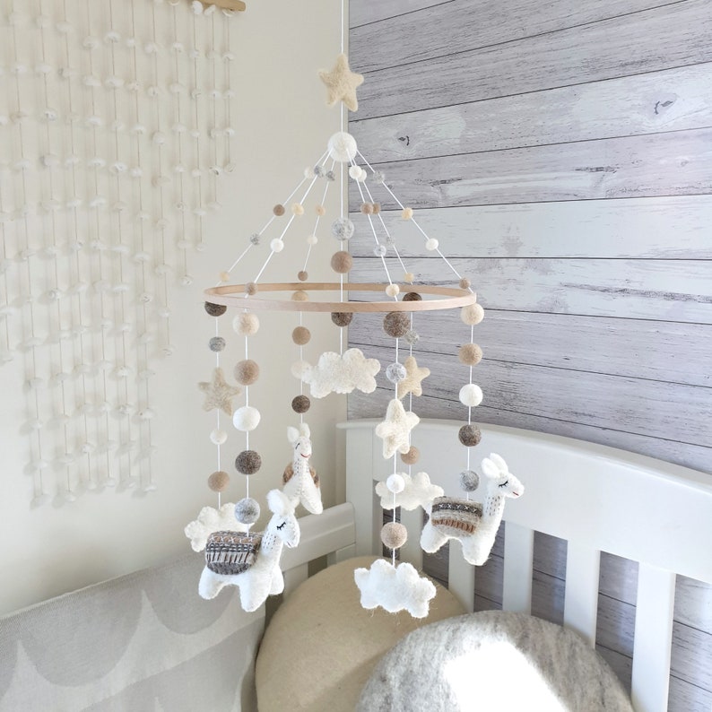Neutral Llama Baby Mobile Nursery Mobile Cot Mobile Crib Etsy