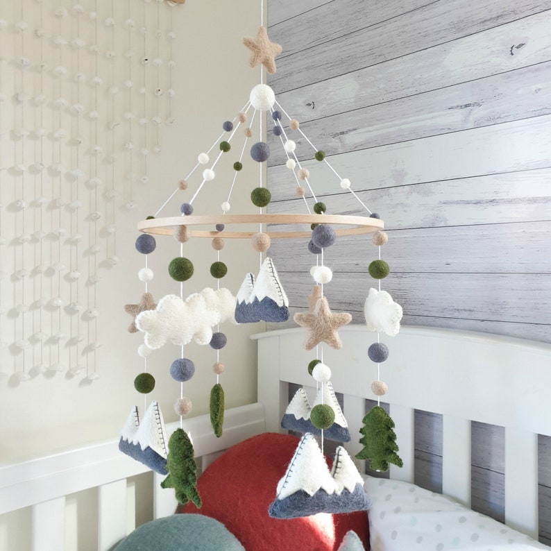 Woodland Baby Mobile Mountains Nursery Mobile Cloud Baby Etsy