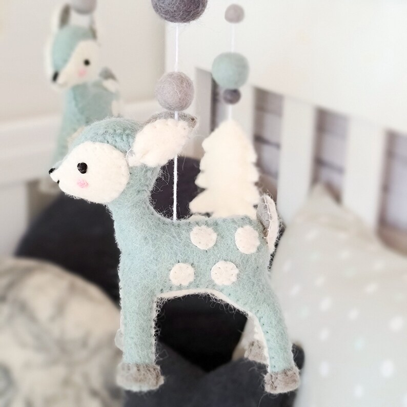 Mint Deer Forest Baby Mobile Woodland Nursery Mobile Crib Etsy