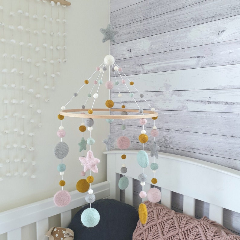 Mustard Mint Pink Baby Mobile Baby Nursery Mobile Cot Etsy