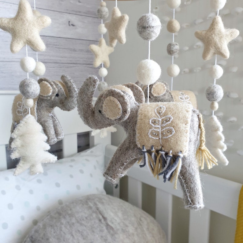 Elephant Nursery Mobile Baby Mobile Neutral Cot Mobile Crib Etsy