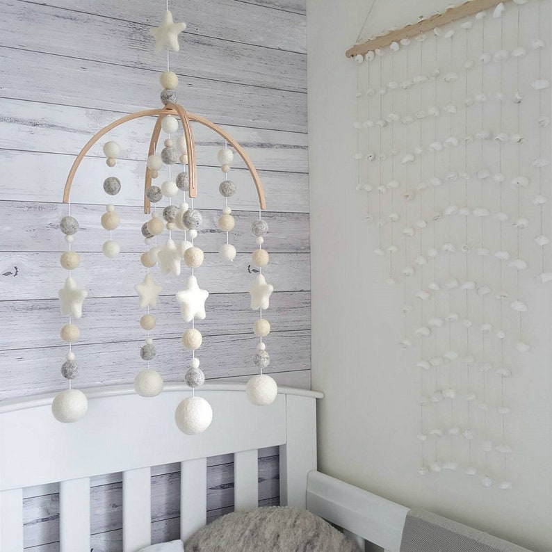 Baby Mobile Neutral Nursery Mobile Felt Mobile Crib Mobile Etsy