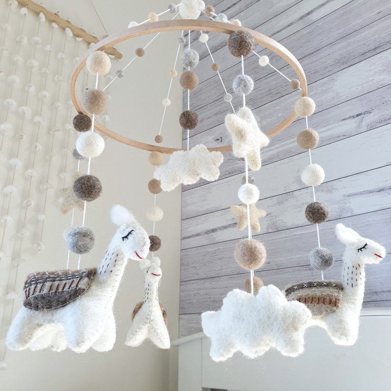 Neutral Llama Baby Mobile Nursery Mobile Cot Mobile Crib Etsy
