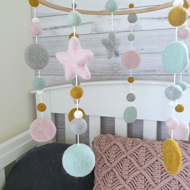 Mustard Mint Pink Baby Mobile Baby Nursery Mobile Cot Etsy