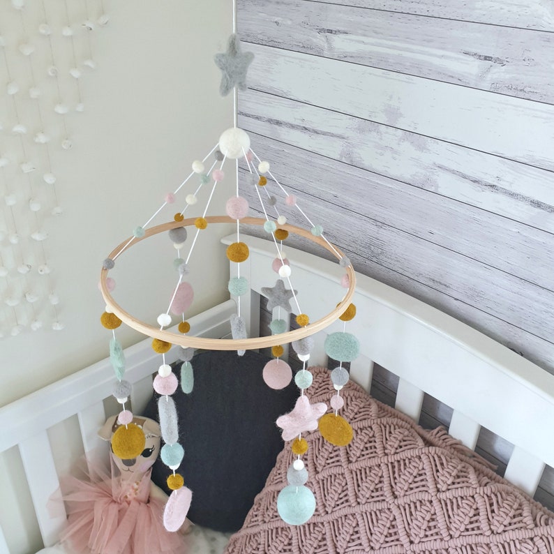Mustard Mint Pink Baby Mobile Baby Nursery Mobile Cot Etsy
