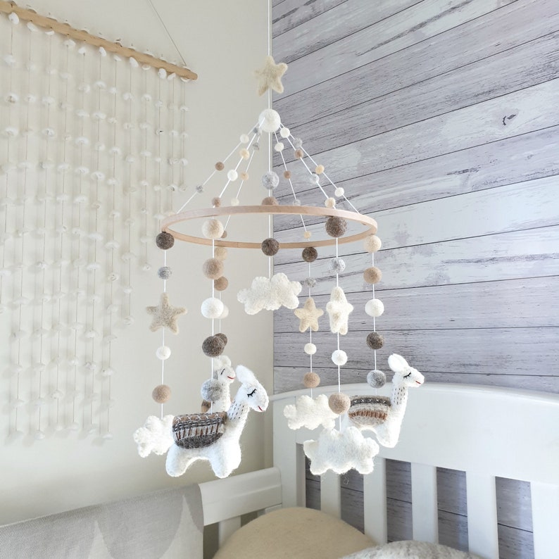 Neutral Llama Baby Mobile Nursery Mobile Crib Mobile Mobile Etsy