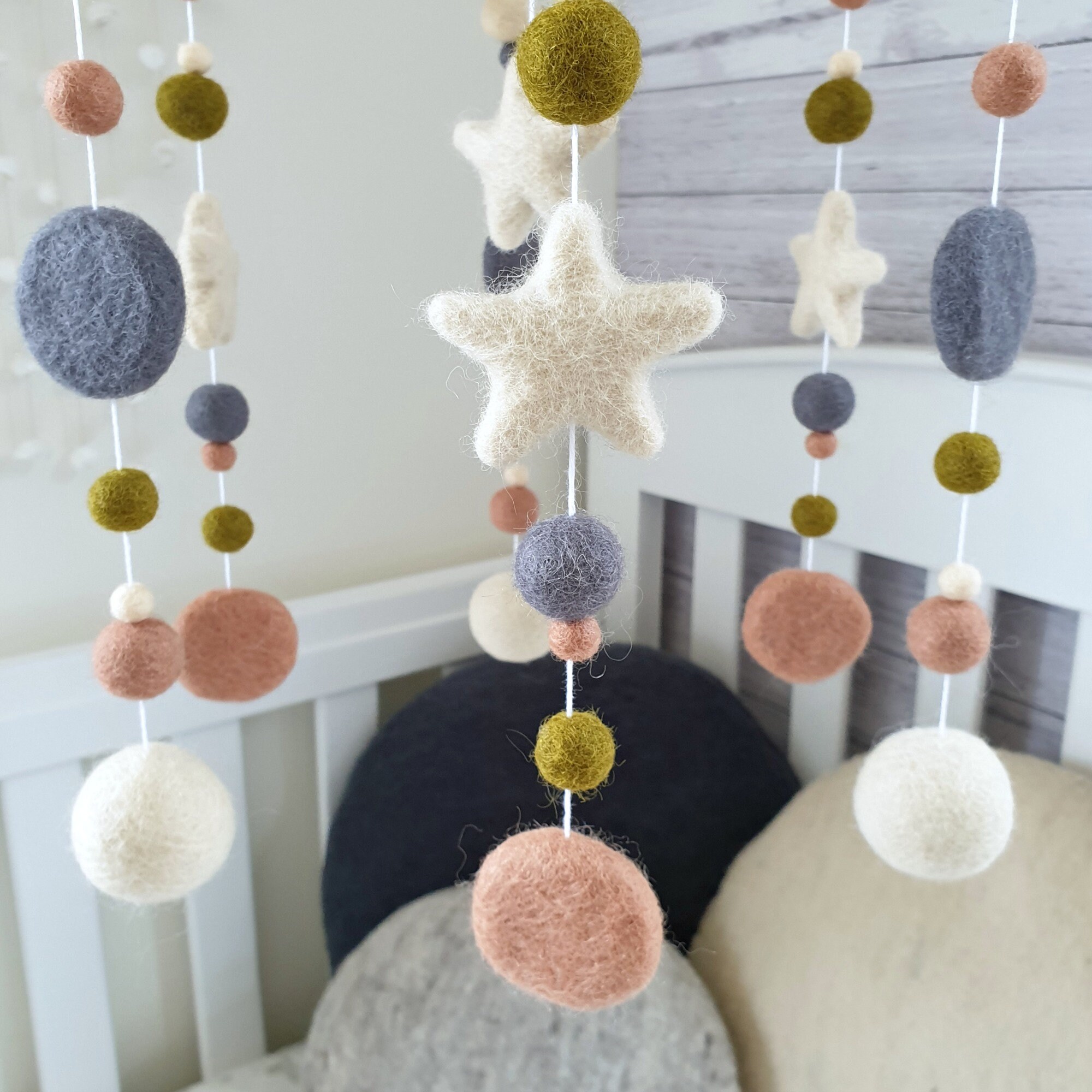Olive & Grey Baby Mobile, Nursery Mobile Boy, Cot Mobile Girl, Modern