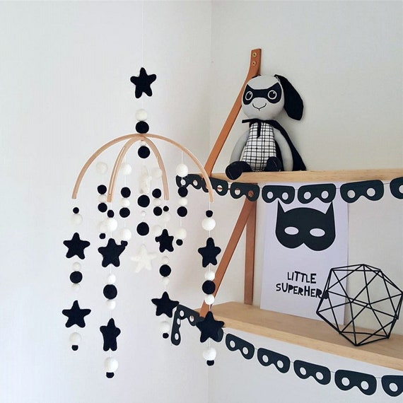 black and white cot mobile