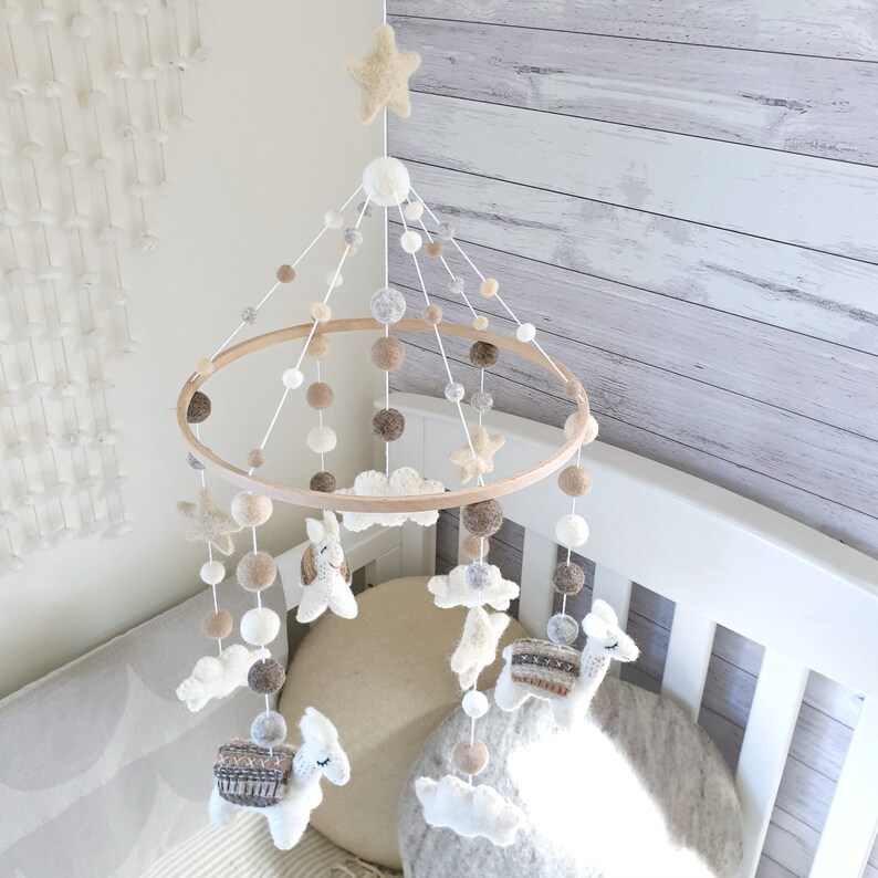 Neutral Llama Baby Mobile Nursery Mobile Crib Mobile Mobile Etsy