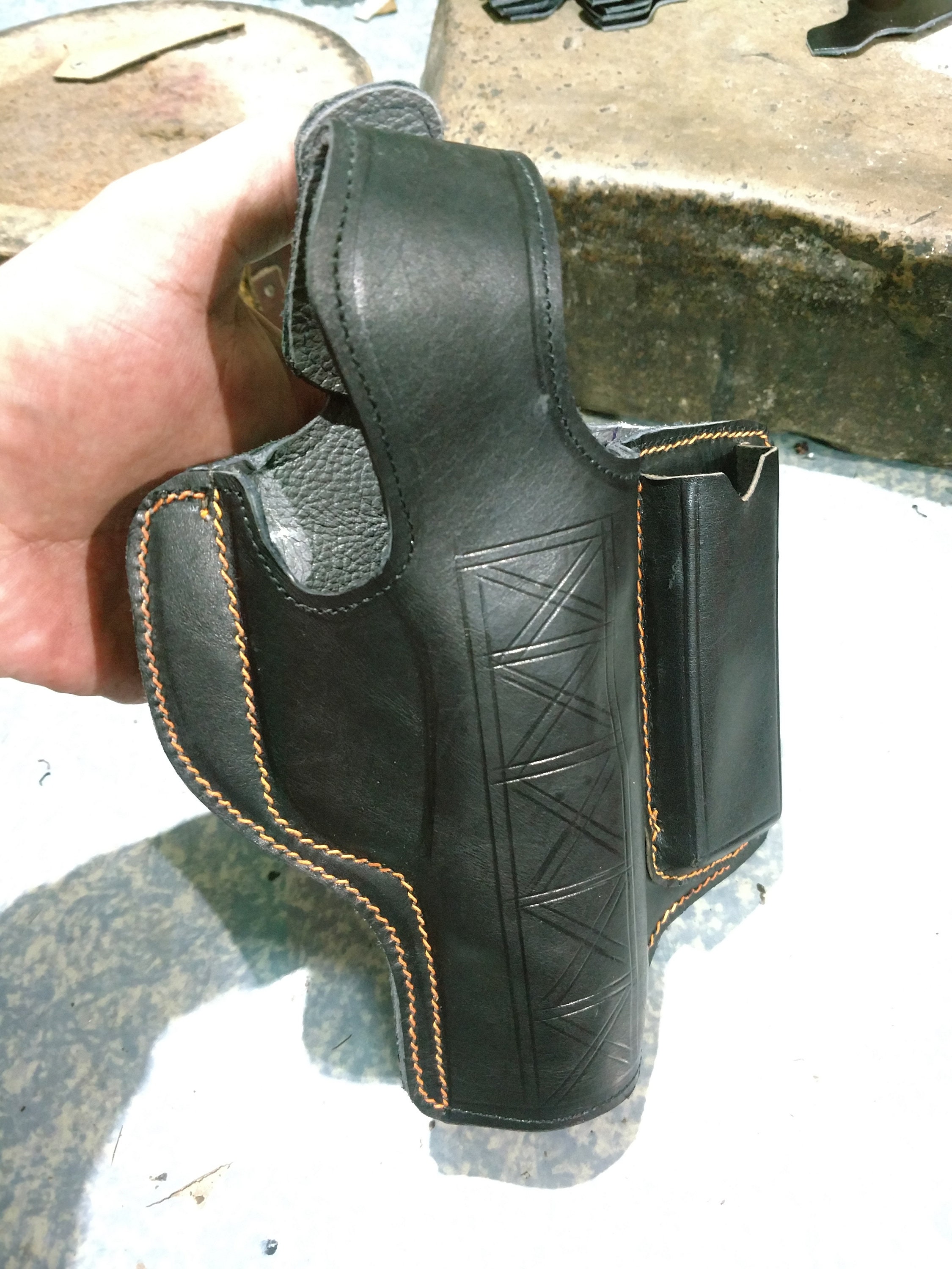 Handcrafted Leather 9mm Clip Holster, Aesthetic Design