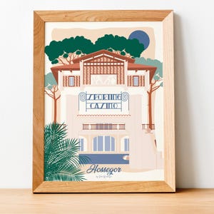 Affiche Hossegor Le Sporting – Illustration déco vintage piscine | Poster 30x40 ou carte postale 15x21 cm | Made in France