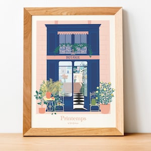 Afiche de floristería - Primavera en la ciudad | Ilustración de flores decorativas | Póster de cocina y salón fabricado en Francia.