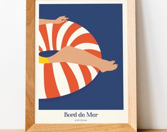 Seaside Poster Gentle Floatation – Retro Summer Graphic Illustration | 30x40 Poster Made in France