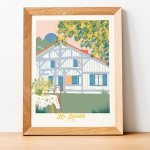 Affiche Les Landes Mimosas – Illustration déco jaune fleurs | Poster 50x70, 30x40 ou carte postale | Art Made in France