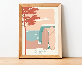 Travel Poster Les Landes, Surf