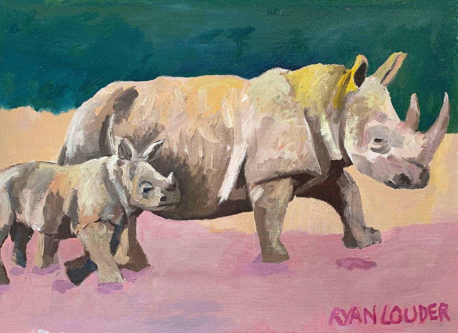 Painting Rhino Painting 12x16 Painting of animal Rhino Etsy