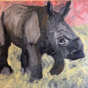 Dipinto originale di cuccioli di rinoceronte della fauna selvatica dell'artista londinese - Hahnemuhle e stampe su tela disponibili - Ryan Louder
