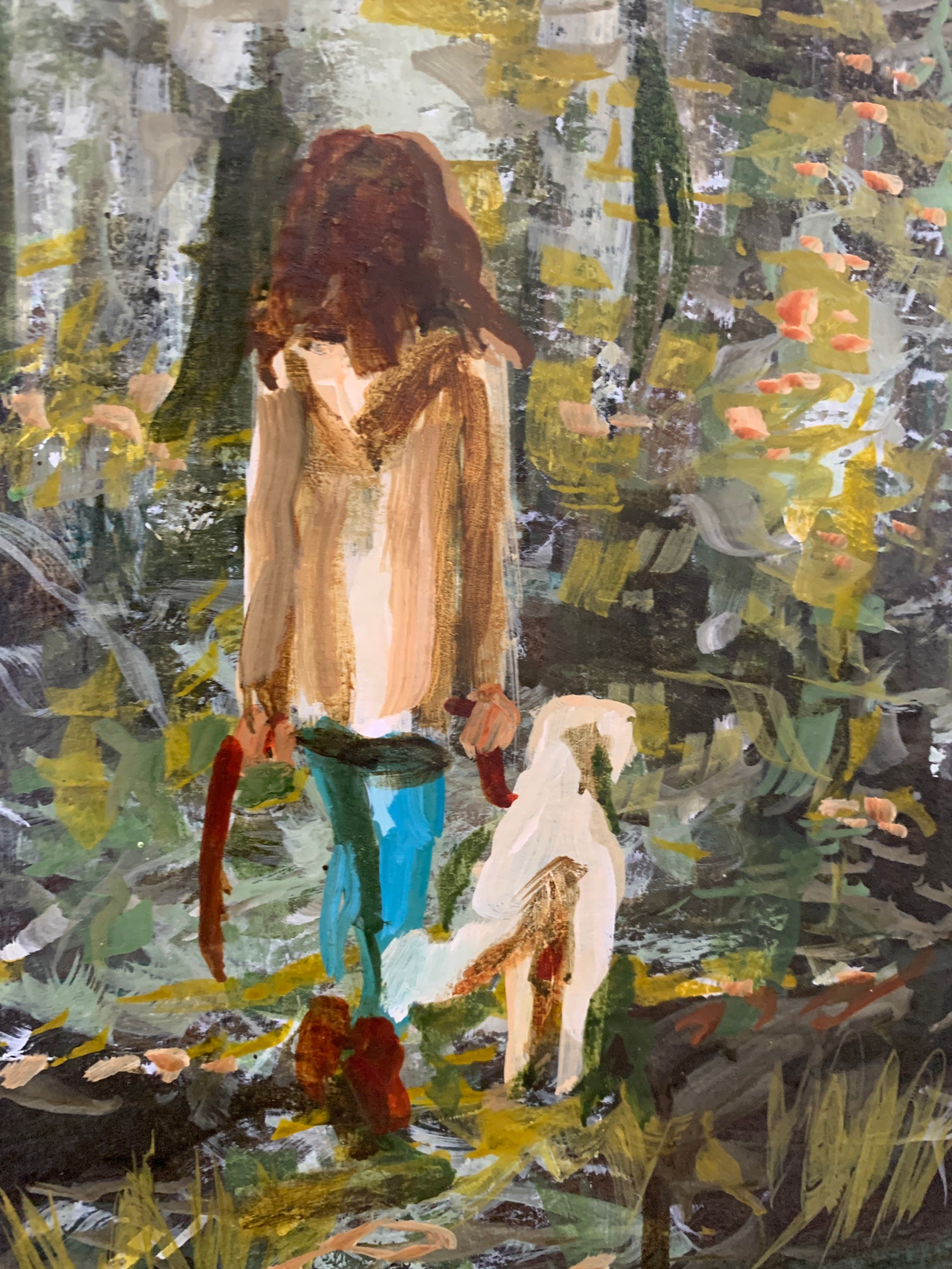 Painting Walking Her Dog in the Forest Wall Art Dog Lover Etsy UK