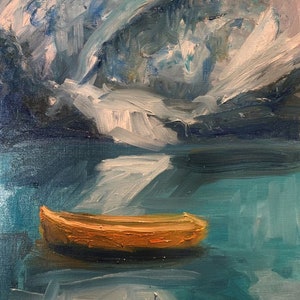 Snowy Lake Boat Limited Edition Hammermuel Print 16x12