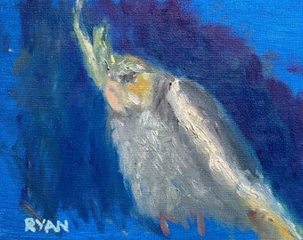 Cockatiel Painting “Old Boy Relaxing” 5x7 by Ryan  Louder