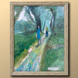His Last Walk - Dog Painting by London Artist - Large Oil Wall Art - Modern Home Decor Gift