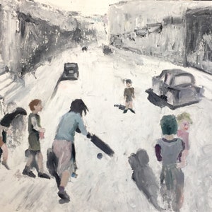 Hand Painted London Children Playing Painting by Local Artist - Unique Art for Nurseries and Kids Rooms