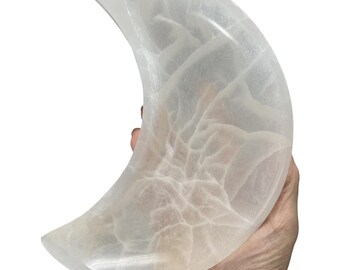 Large Selenite Moon Bowl, Crystal Charging Dish, Metaphysical Decor