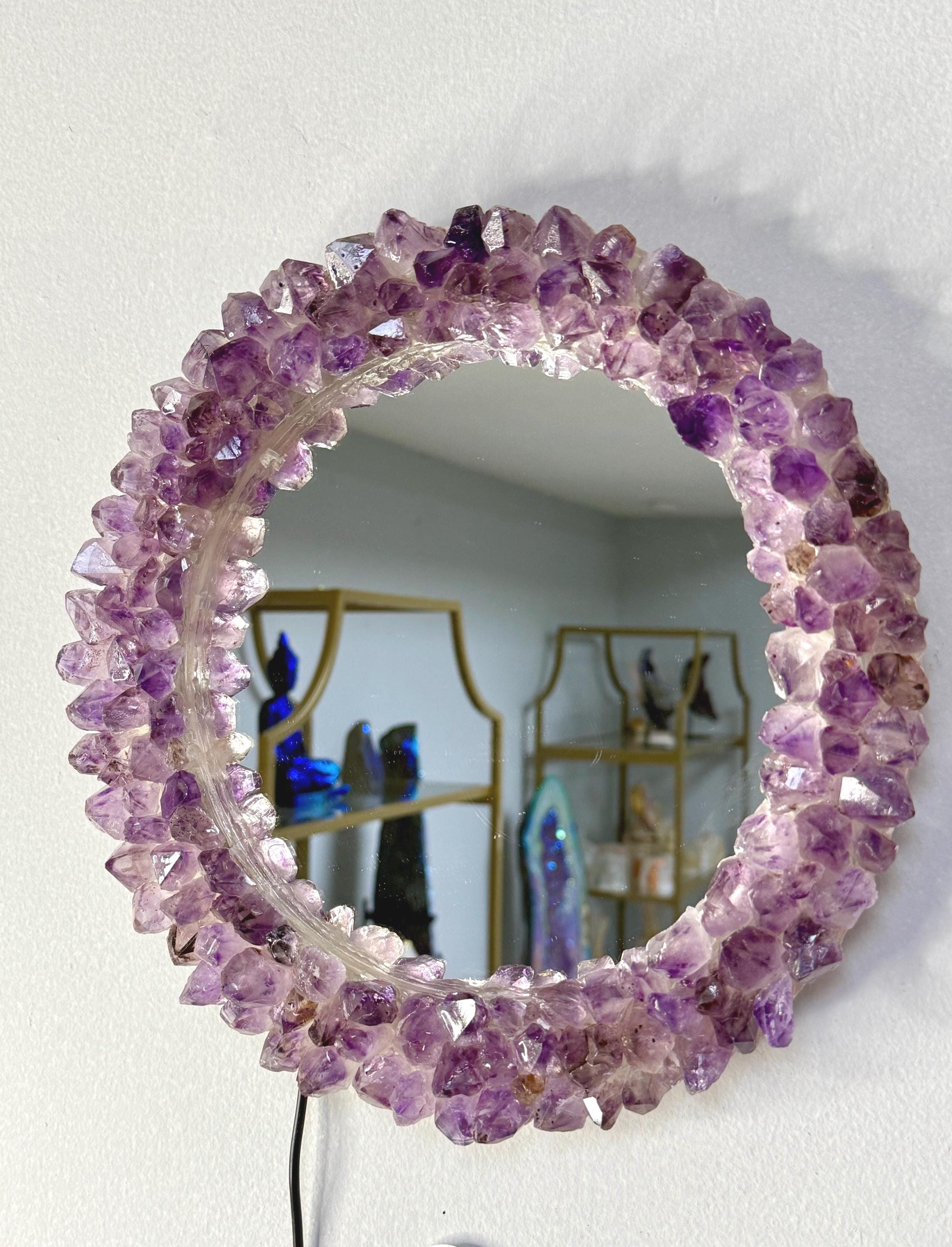 アメジスト　鏡　ミラー アメジストポイントライトアップミラー：クリスタルホーム