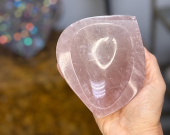 Gemmy Rose Quartz Bowl, Crystal Home Decor, Rose Quartz Trinket Dish