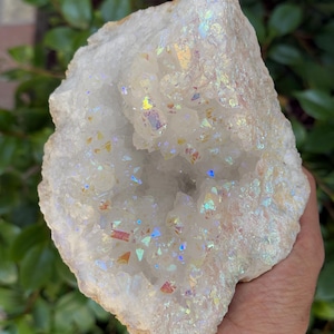 Angel Aura Geode, Aura Moroccan Quartz Geode, Rainbow Aura Crystals, Home Decor, Home Accessories, Angel Aura Crystals, Iridescent Crystals