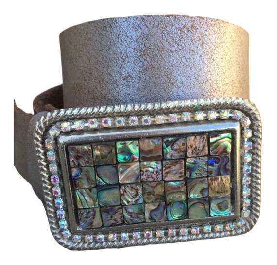 Abalone & Swarovski Crystal Belt Buckle: Art Deco Style  display picture 1