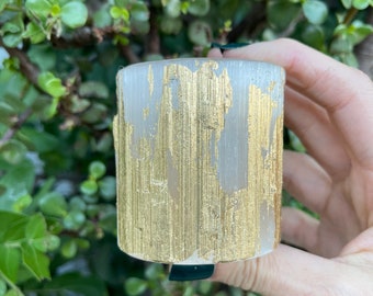 Small Gold Leaf Selenite Candle Holder, Gold Leaf Candle Holder, Gilded Selenite, Home Decor, Gilded Decor, Gilded Candles, Energy Clearing