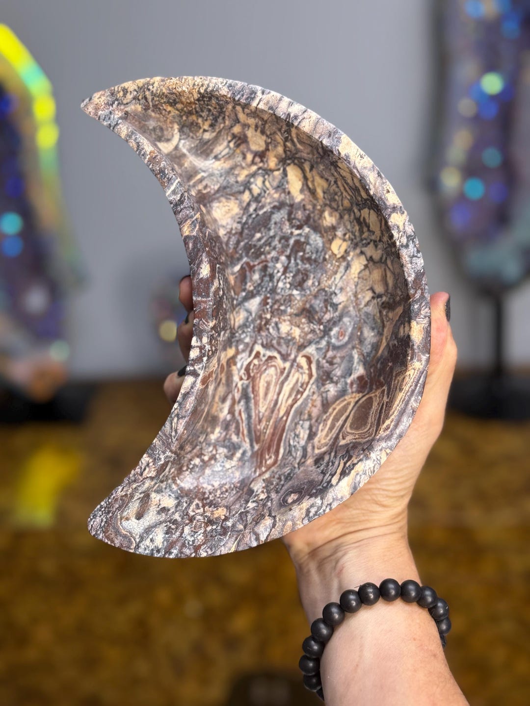 Large Batik Jasper Moon Bowl | Crescent Moon Crystal Dish | Healing ...