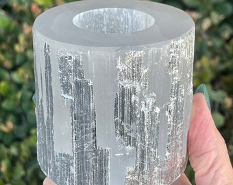 Silver Leaf Selenite Candle Holder, Home Decor, Luxury Candle, Silver Leaf Candle Holder, Elegant SliverCandles, Unique Christmas Gifts