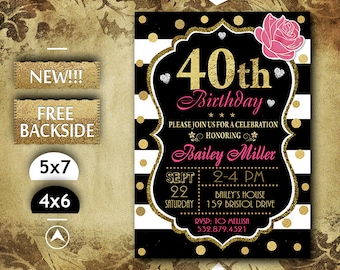 40th birthday invite etsy