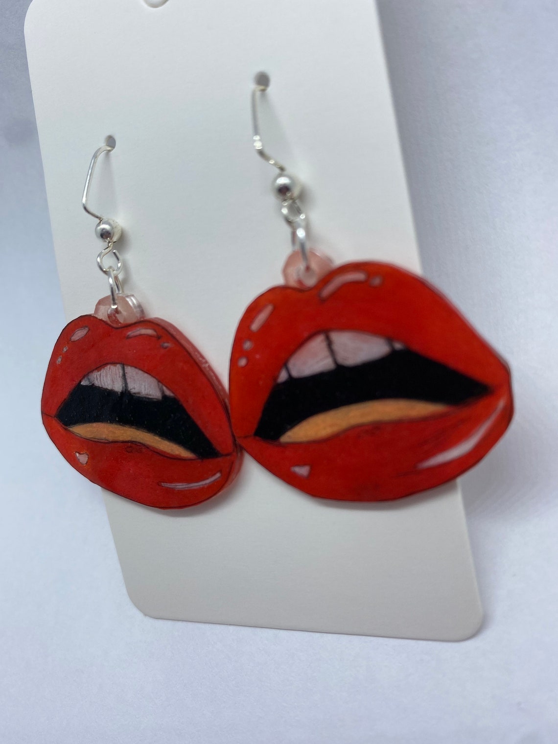 Red Lip Earrings Etsy