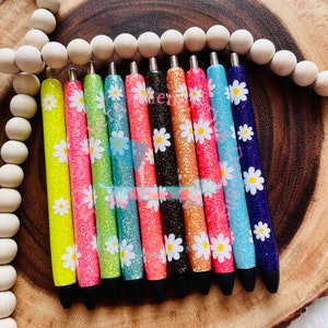 Daisy gepersonaliseerde navulbare glitterpen| epoxypen| Aangepaste pen| hervulbare pen| lente |zomer | Cadeaus voor leraren | cadeaus voor verpleegkundigen