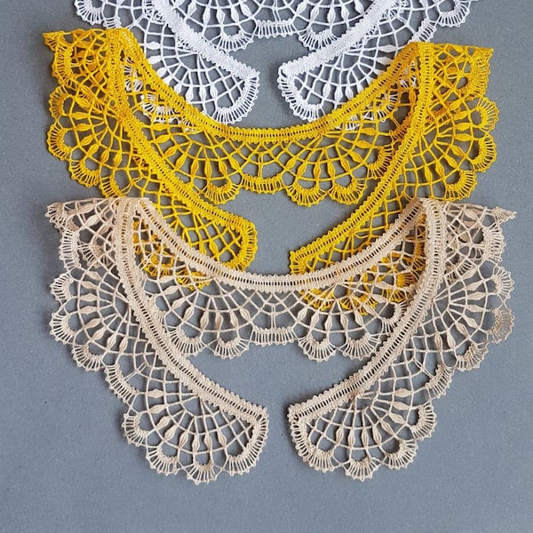 Bobbin lace collar Handmade: white/yellow/beige (ecru)/black. Attach to clothes / wear as a statement necklace. Unique Crafted Sophisticated