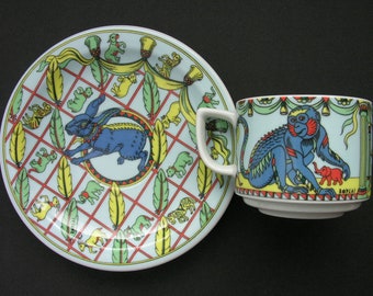 Cup and Saucer * MONEKE & RABETTE * from the Series WILDLIFE by Suisse Langenthal, Made in Switzerland